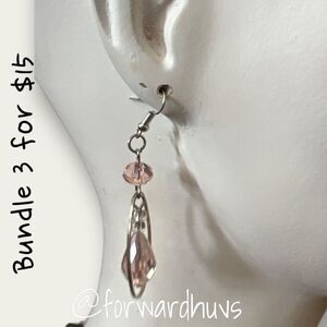 Bundle 3 for $15 Silver Tone with Pink Bead  Dangle Earrings